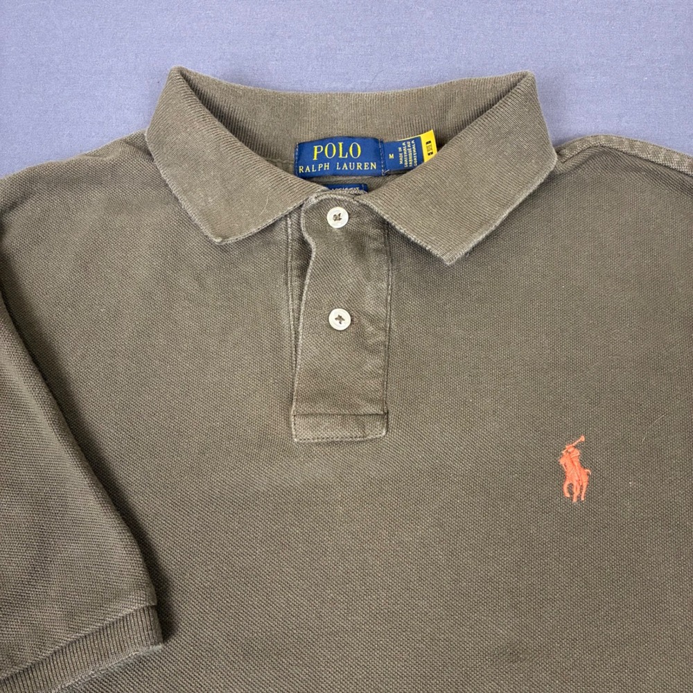 Polo Ralph Lauren Olive Green Short Sleeve Polo Shirt Men's Medium Orange Pony